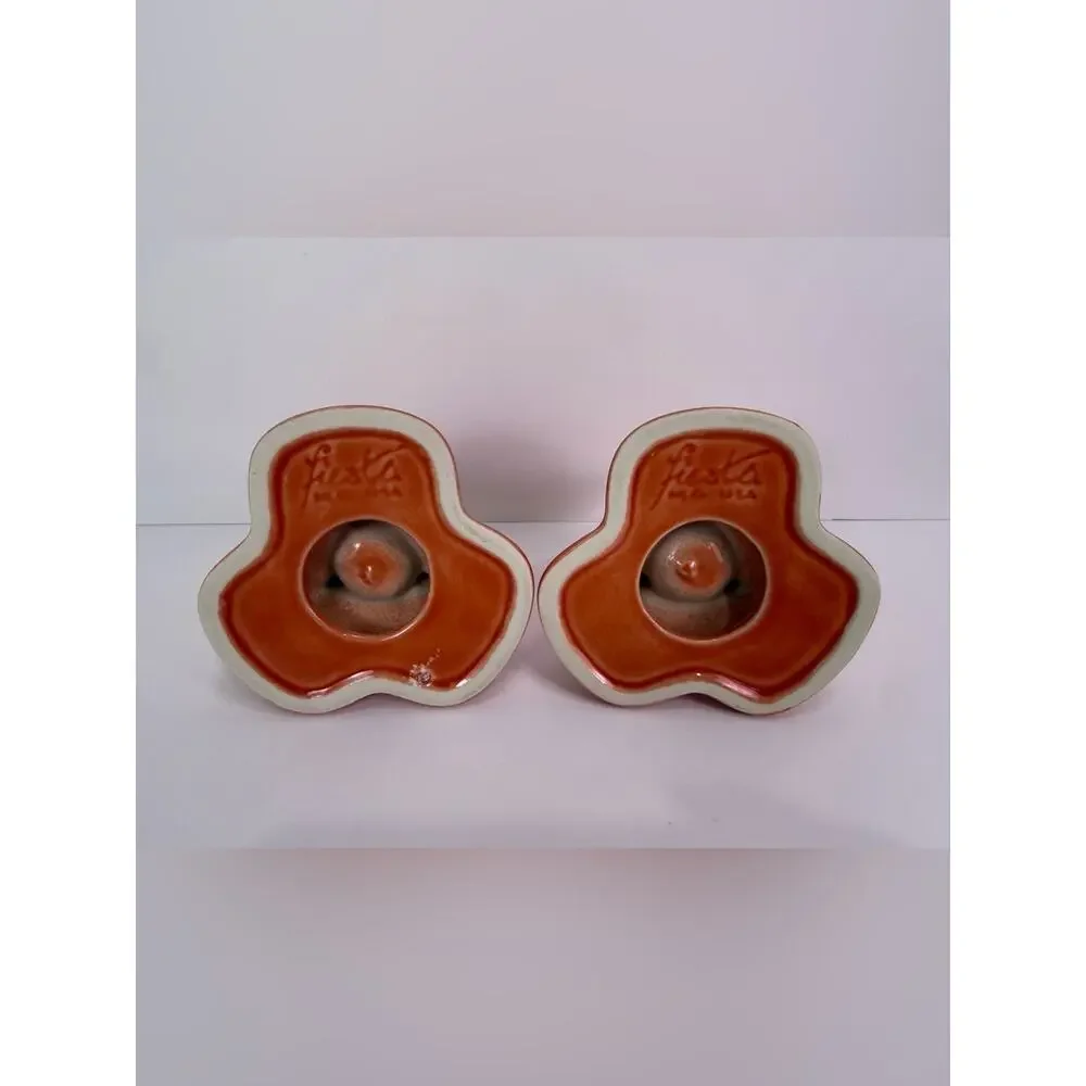 Fiesta Homer Laughlin Persimmon Pyramid Tripod Candle Holders Pair Retired